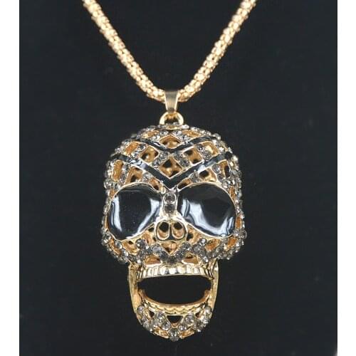 2019 Fashion B Skull Pendant Necklaces Skull Head Jewelry Charm Beads Sweater Long Chain Necklace Crystal Rhinestone Party Gift