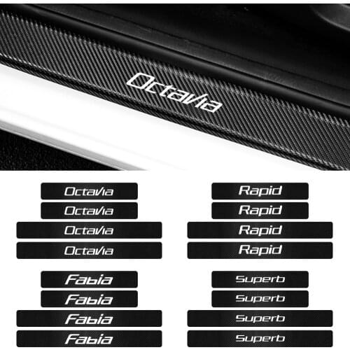 Car 4pcs Carbon Fibre Door Sill Plate Scuff Protection Sticker For skoda octavia Fabia rapid yeti superb Kodiaq Scala Kamiq