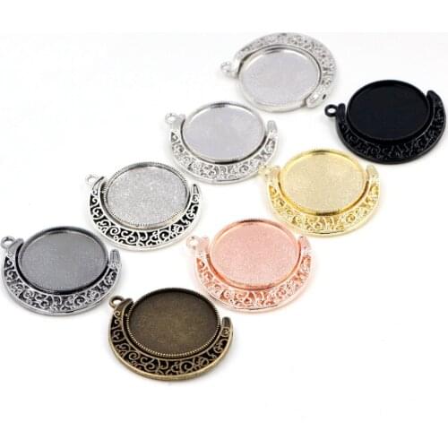 5pcs 18mm and 25mm Inner Size Moon Rotation Double Side 7 Colors Plated Cameo Cabochon Base Setting Charms New Fashion Pendant