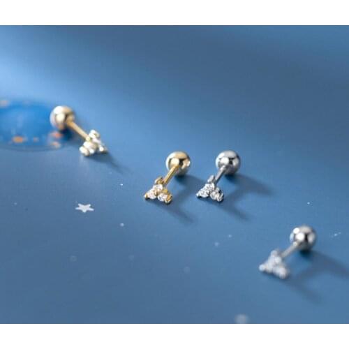 925 Sterling Silver Triangle Zirconia Helix Ball Screw Back Stud Earrings A1098