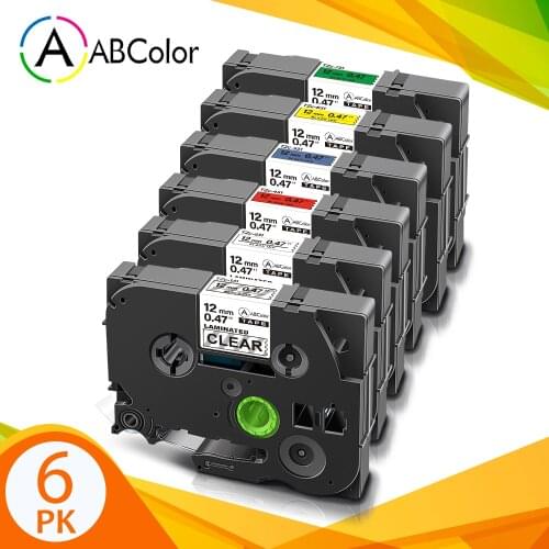 A ABCOLOR 6PK 231 Printer Ribbons Compatible for 12mm 231 131 431 531 631 731 Laminated label tapes Mixed Color for label maker