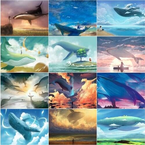 Whale Swimming In The Sky 5D Diy Diamond Painting Landscape Pictures of Rhinestone Mosaic Embroidery Cross Stitch Kit Home Decor