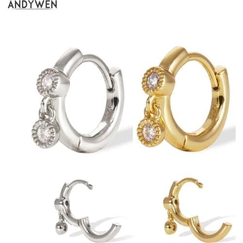 ANDYWEN 925 Sterling Silver Simple Middle Gold Hoops Huggies Shaker Gold Vermeil Huggie Circle Ring Round Earring Jewelry