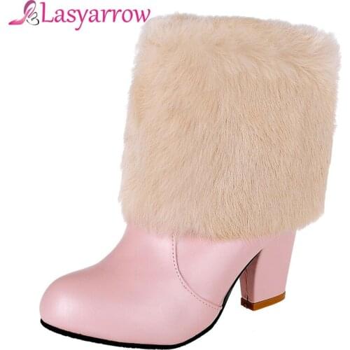 Lasyarrow White Winter Boots Women Fashion Snow Boots 2018 Womens Shoes Brand shoes Fur Snow Boots Black Pink Ankle Boots Women