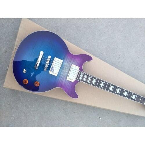 Free shipping, six-string electric guitar, blue tiger pattern, chrome hardware, factory customization