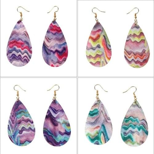 ZWPON 2020 Glitter Rainbow PU Leather Teardrop Earrings Print Looking Various MultiColor Summer Leather Statement Earrings Women
