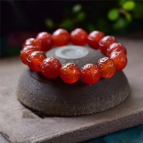 Natural Red Agate Fret Round bead Beads Jade Bracelet Jewelry Lucky Auspicious Amulet Beads Jade Bracelet Fine Jewelry