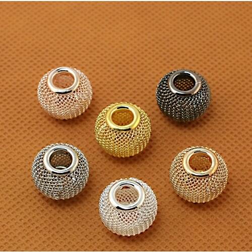 11x14mm 6pcs Big Hole Beads Mesh Net Beads Loose Spacer Metal Beads Fit Jewelry Making European Bracelet Charms DIY