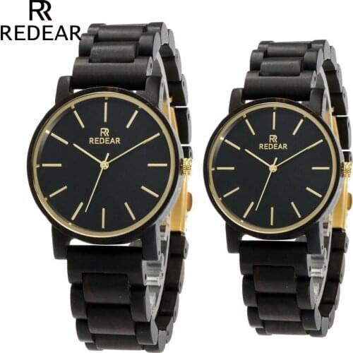 REDEAR Free shipping Brand Bamboo Watch Fashion Black Couple Watch Japan Quartz Movement Ebony Wood Watches