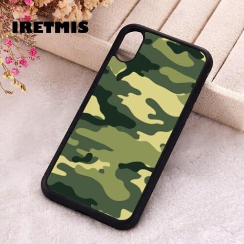 Iretmis 5 5S SE 2020 Phone Cover Case for iPhone 6 6S 7 8 Plus X Xs XR 11 12 Mini Pro Max Silicone TPU Camo Green