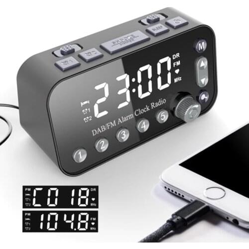 Dual USB Port Digital Alarm Clock DAB & FM Alarm Clock Radio LCD Backlight Sleep Timer for Office Bedroom Travel