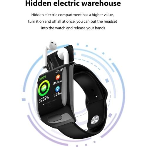 D8 TWS Dual Bluetooth Earphone Smart Bracelet Watch 2 in 1 Men Heart Rate Monitor Smart Wristband With Heart Rate Monitor Watch