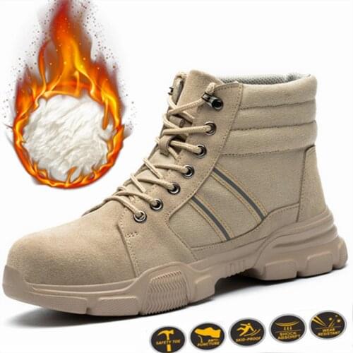 Designer Winter Mens Boots Work Shoes Steel Toe Safety Shoes Military Tactical Boots Puncture-Proof Plush Warm Work Sneakers