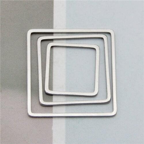 Julie Wang 12PCS Hollow Square Charms Stainless Steel Gold Silver Color Geometric Pendants Bracelet Jewelry Making Accessory