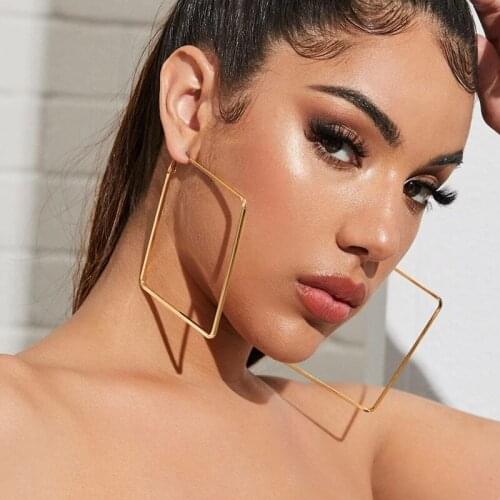 European Type Exaggerate Large Loops Hoop Earrings Big Square Circle Jewelry Simple Huggies Jewelry For Female 2021 Trends Gifts