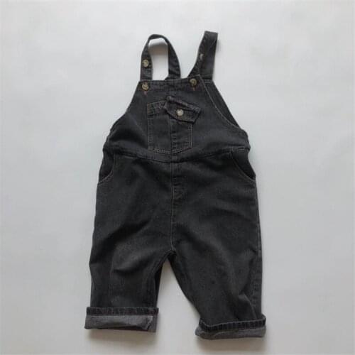 2021 Fall New Children Solid Color Denim Overalls Korean style Thincken Loose Straight Bib Pants For Boys and girls