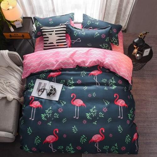 Solstice Cartoon Pink Flamingo Bedding Sets 4pcs Geometric Pattern Bed Linings Cover Bed Sheet Pillowcases Cover Set