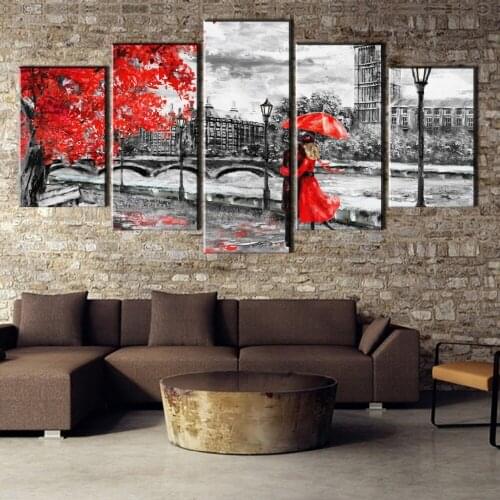 Canvas Wall Art Modular Pictures 5 Panel London Clock Tower Love Way Paintings Cuadros Home Decoration For Living Room Framework