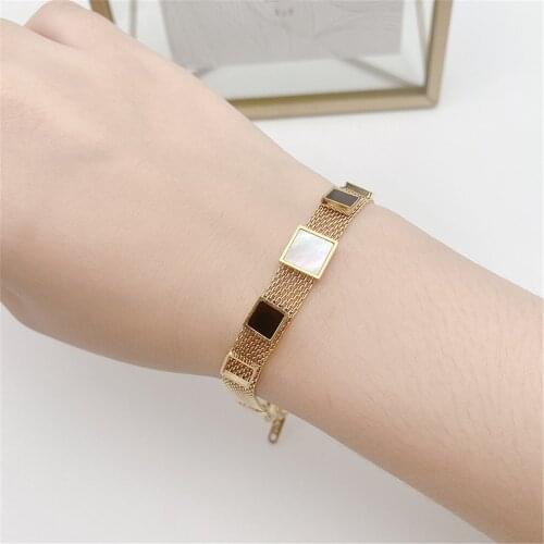 Non-fading Square Enamel Girls Gold-plated Bracelet Rose Gold 316L Stainless Steel Brand Titanium Steel Chain & Link Bracelets