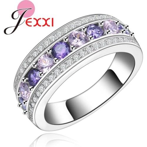 New Arrival Fashion Jewelry Purple + White CZ 925 Sterling Silver Engagement Wedding Rings Wholesale Bijoux