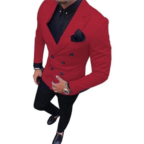New 2 Pieces Red Men Suits Double Breasted Blazer Suits Groom Terno Masculino Smoking Slim Fit Wedding Suits Jacket Tuxedos