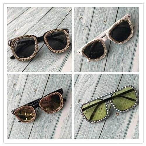 Cute Women Square Design Sunglasses Black Diamond Female Eyewear UV400 Oversized Plastic Sun Glasses with box FML