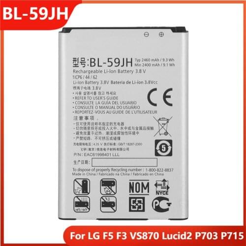 Original Phone Battery BL-59JH For LG F5 F3 VS870 Lucid2 P703 P715 BL-59JH Replacement Rechargable Batteries 2460mAh