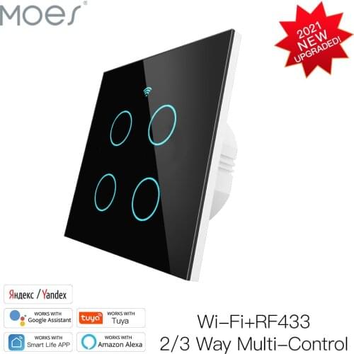 WiFi Smart 4 Gang Glass Panel Switch Smart Life/Tuya App Multi-Control Association Voice Control with Alexa Google 2/3 Way EU