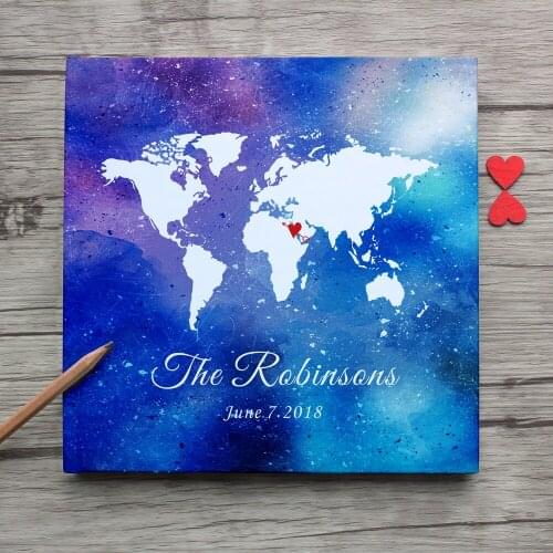 Custom World State Map Blue Wedding Guest Book Alternative Starry Sky Honeymoon Memoirs Photo Album Wedding Memory Keeper