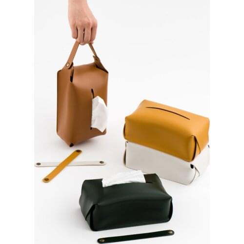 Ins Popular Hanging PU Leather Tissue Box Cover Car Tissue Holder Tissue Paper Holder Boite Mouchoir Cajas De Almacenamiento