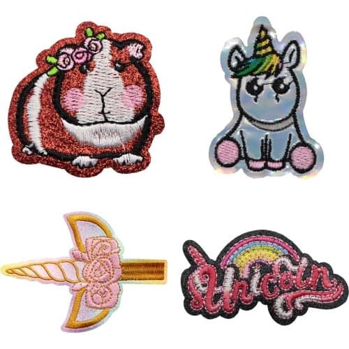 Animal Series Embroidery Laser Patches 10pcs for Clothing DIY Iron On Patches On Clothes Dog Unicorn DIY Bows ,10Yc16956
