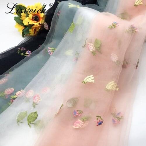 1meter 135cm Mesh lace fruit pineapple embroidery soft tulle fabric kids' wear clothes women dress DIY skirt material