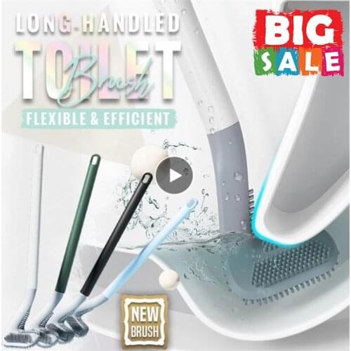 Toilet Brush Water Leak Proof With Base Silicone Wc Flat Head Flexible Soft Bristles Cleaning Brush With Quick Drying Holder Set