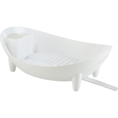 W3JA Dish Drying Rack Oval Drainer with Utensil Holder Cutlery Bowl Basket Organizer