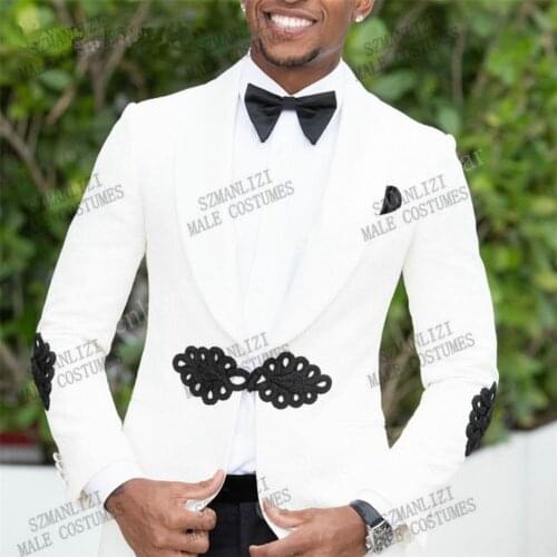 Terno Slim Fit Men Suits For Wedding Chinese Button White Jacquard Formal Tuxedo Blazer Party Suits Groomsmen Mens Groom Wear