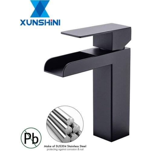 XUNSHINI Waterfall Bathroom Faucet Tall Bathroom Vessel Sink Faucet 304 Stainless Basin Mixer Tap Bathroom Sink Faucet with Hose
