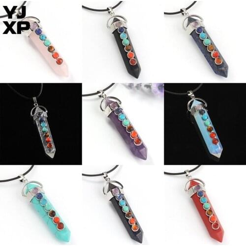 YJXP 10 Pcs Wholesale Hexagonal Column Pendants 7 Chakra Beads Reiki Healing Yoga Balance Charms Jewelry Necklaces Fittings