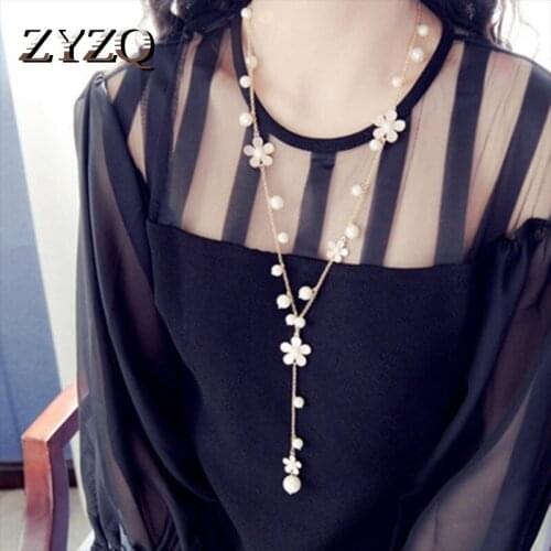 ZYZQ Long Stylish Sweater Chain Elegant Necklace Beautiful Full Of Flower Design Fashion Autumn Winter Women Accessories Jewel