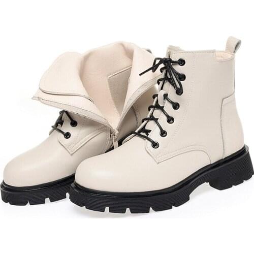 Women Winter Boots Genuine Fashion Warm Women Ankle Boots Large Size British Style Women Motorcycle Boots