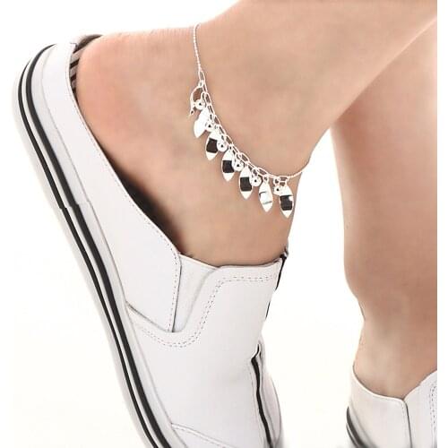 Bohemian Leaf Pendant Anklets for Women100%925 Sterling silver Foot jewelry Summer Beach Barefoot Sandals Bracelet ankle 28cm