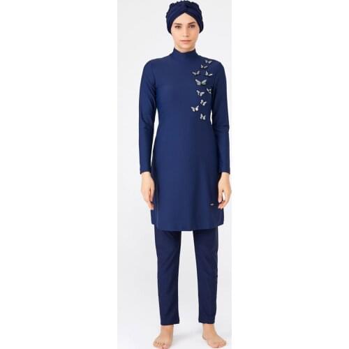 Lycra Full Off Women Hijab Swimwear 4253-21 K Navy Blue Turkish' Muslim Swimsuit Burkinis Modest Clothing Islamic Long Sleeves