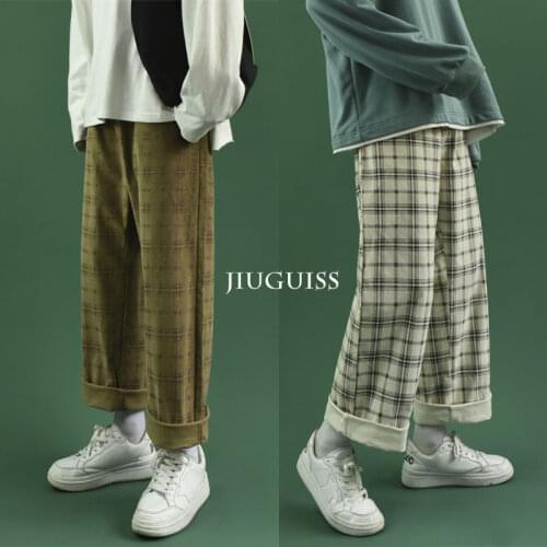 Winter Fashion Corduroy Elastic Waist Pants Straight Pants Plaid Pants Men And Womens Loose Pants Time Limited