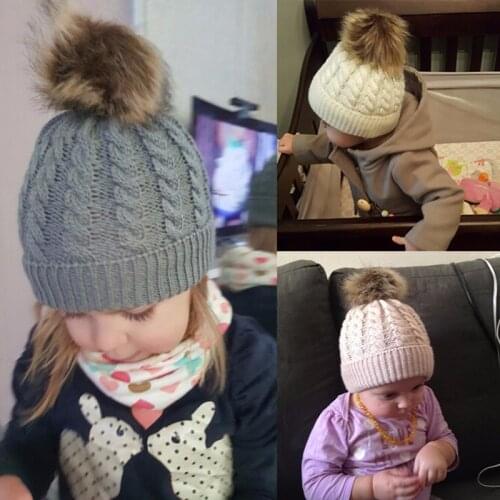 Winter Fashion Mother And Kids Hat Warm Knitted Beanie Cap Child Baby Crochet Fur Ball Hats Parent-child Wool Caps