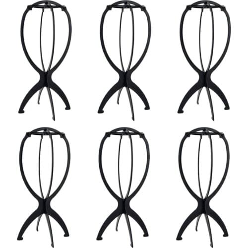 1 Set 6Pcs Wig Stand Holder Portable Durable Plastic Folding Wig Holder Hairpieces Display Tool Stable Wig Stand Dryer Black