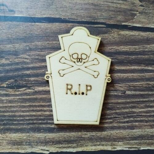 10pcs Laser Cut Unfinished Wooden Grave Stone Scull Halloween Decoration Death Halloween Party Hanging Decor