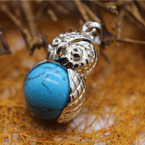 12pcs Natural Stone ball pendant necklace Blue Turquoises owl Meditation Quartz Treat Crystal Charm for Jewelry Making Free