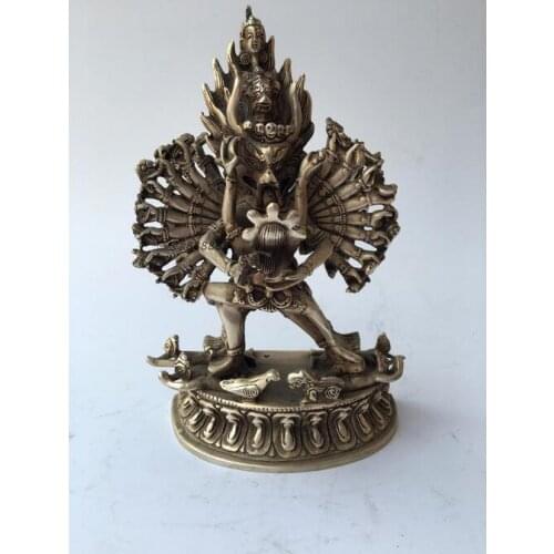 18 cm * / Collectible Old Handwork Tibet Silver Carved Yamantaka Buddha Statue