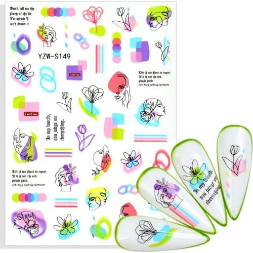 2021 New 3D Flower Geometric Lins Nail Stickers Acrylic Engraved Embossed 3D Transfer Decals Decoration Accessories DIY Design