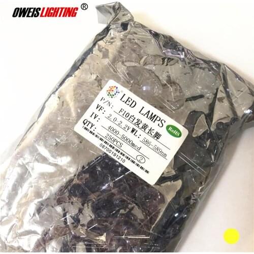 250PCS 10MM YELLOW DIP LED F10 yellow lamps water clear 20mA 2.0-2.2V 586-589NM round / long legs / light beads lamps wholesale