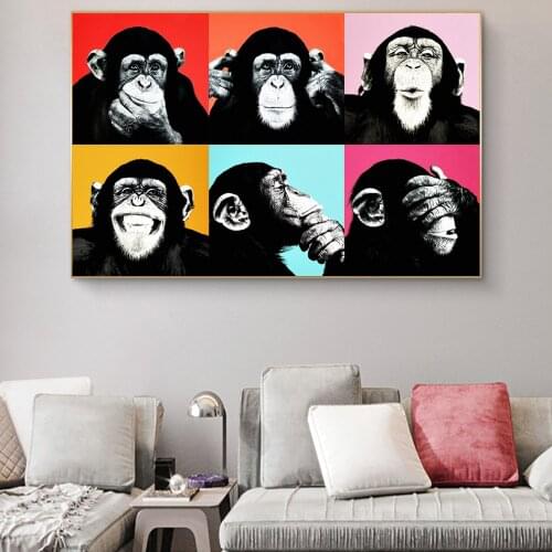 Abstract Funny Monkey Canvas Paintings On The Wall Art Posters And Prints Animals Graffiti Art Pictures For Kids Room Wall Decor